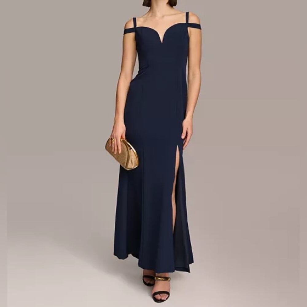 Donna Karan Women's Sweetheart-Neck Cold-Shoulder Gown Navy Sz 14